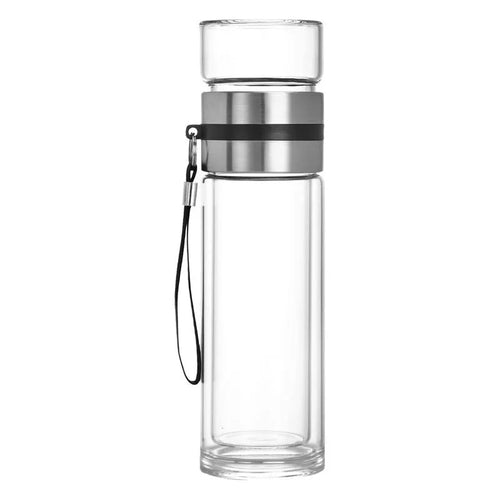 Silver glass tea separator bottle, front view